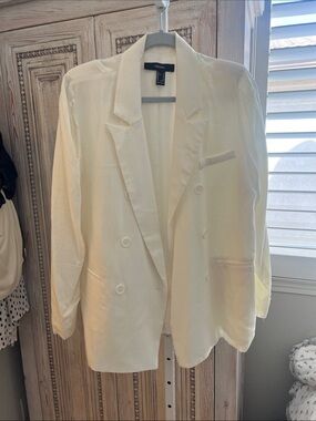 Forever 21 Cream Double-Breasted Blazer